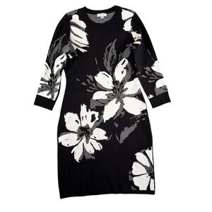 Calvin Klein Women's‎ Black/White Floral Long Sleeve Sweater Dress Size Small